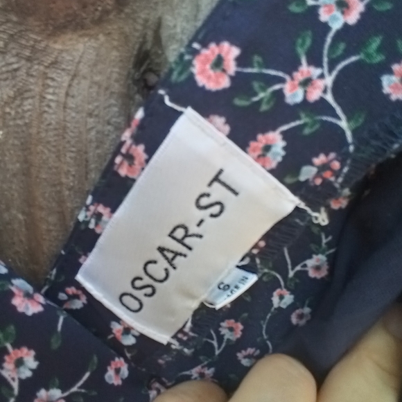 OSCAR -ST Dress Womens Size S Black Floral Print Ruched Midi Dress Sleeveless - Picture 7 of 8